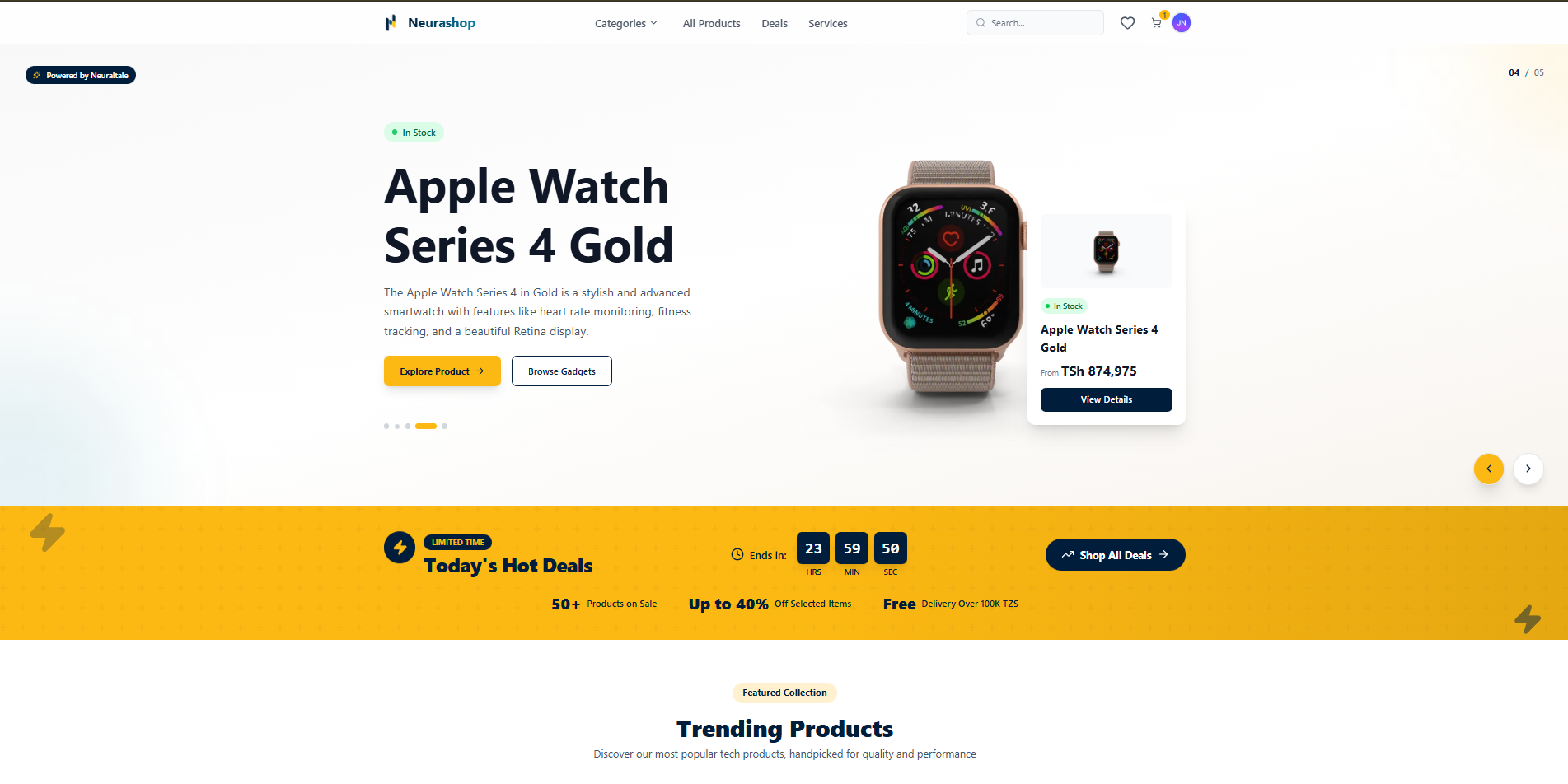 Neurashop landing page preview