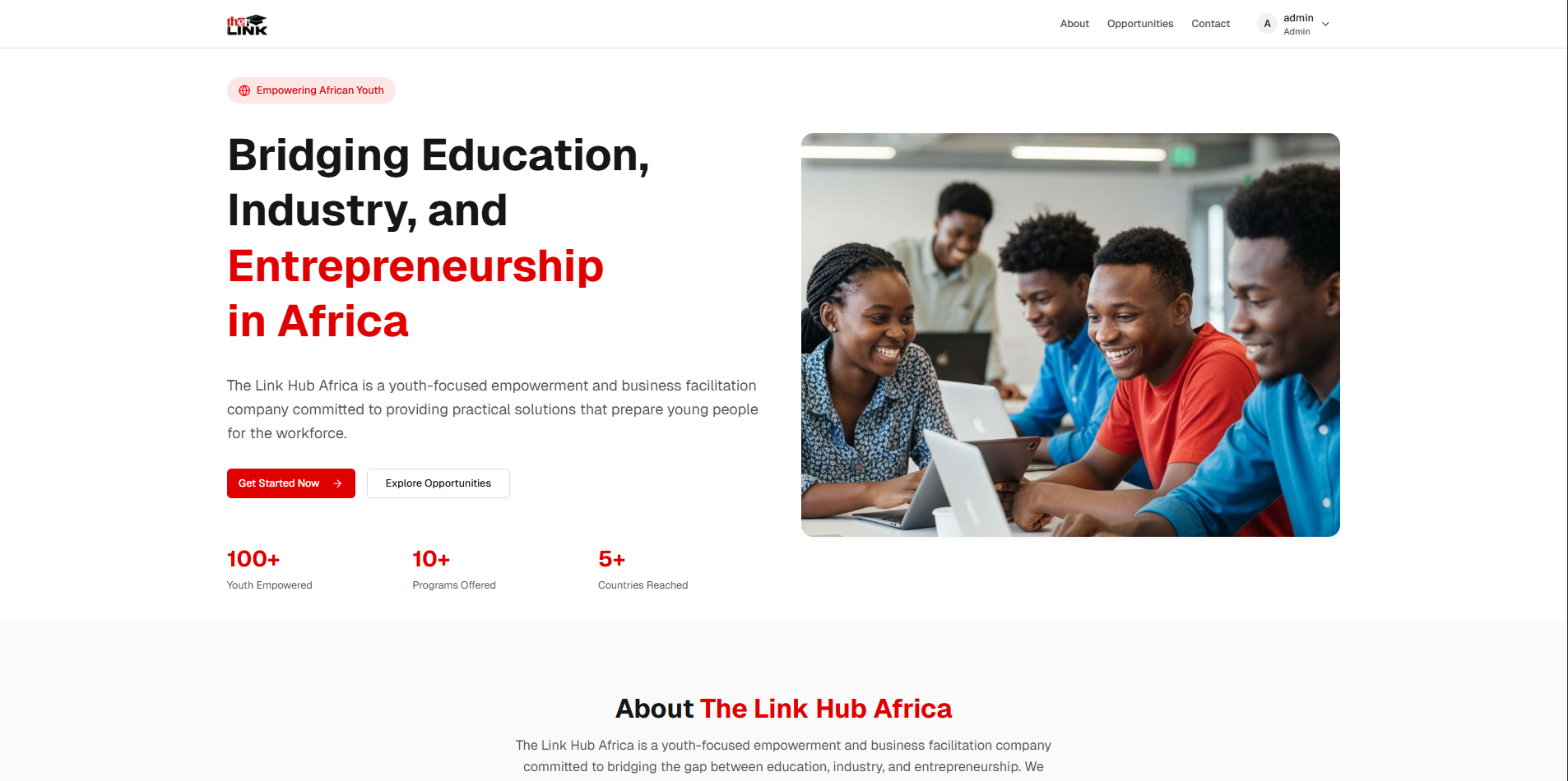 The Link Africa landing page preview